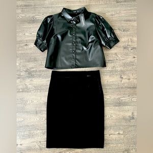 Leather Pleather Top Shirt Blouse Black New With Tag size 12 Large L Boohoo